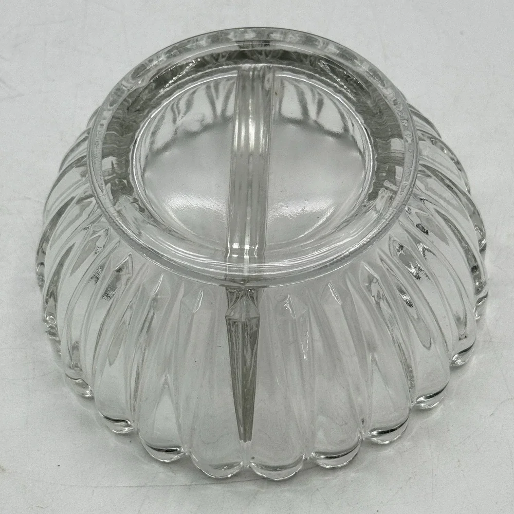 Vintage Fostoria American Clear Glass Divided Sauce Bowl 5